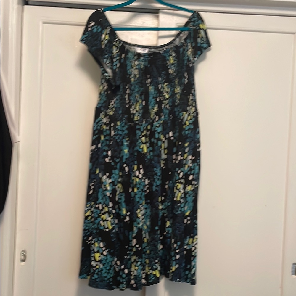 Torrid Green and Blue Midi Sundress with Flutter Sleeves
